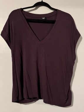 Express Women's V-Neck Relaxed Tee in Plum